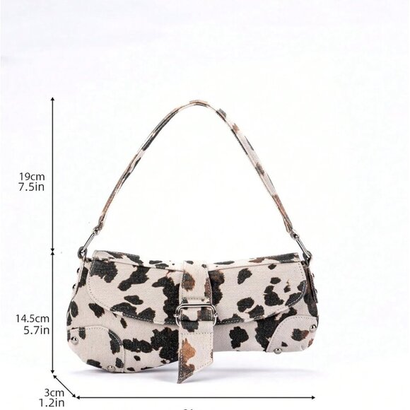 Women's Y2K Leopard Print Shoulder Bag Denim Handbags Retro Cheetah Purses Top H - Picture 6 of 6